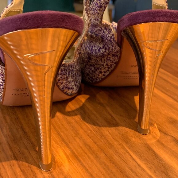 Giorgio Piergentili peep toe sling back heel, metallic gold, ivory, purple, s 6 - Picture 7 of 15